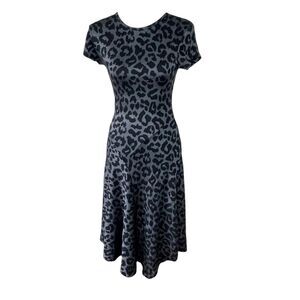Stella McCartney Gray and Black Leopard Print Cheetah Print Short Sleeve Wool Bl